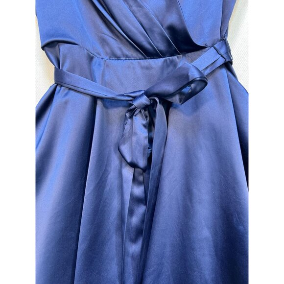 B. Smart Womens Fit & Flare Wrap Dress Size 9 Navy Satin Sleeveless Prom Party - Picture 5 of 10
